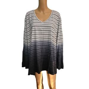 Woman Within White To Black Ombre Striped Long Sleeve T Shirt 5X NWOT